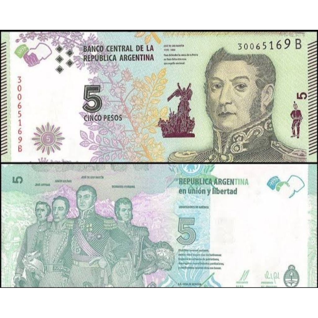 Uang Kuno Mancanegara Argentina 5peso AUNC untuk Numismatik