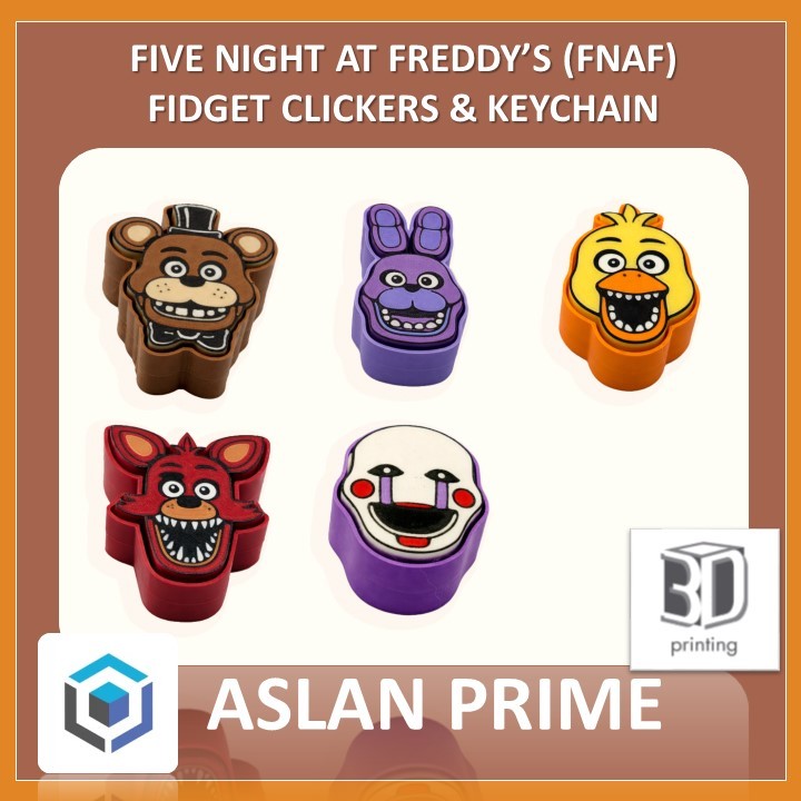 FIVE NIGHT AT FREDDY'S FNAF KEY CLICKER KEYCHAIN 3D Print Freddy Fazbear Bonnie Chica Foxy Pirate Th