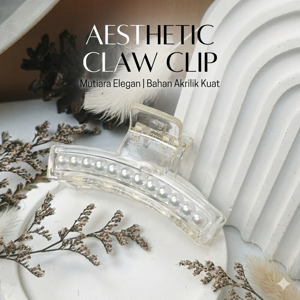 VS020 - Aesthetic Claw Clip Mutiara Elegan Jepit Rambut Mutiara