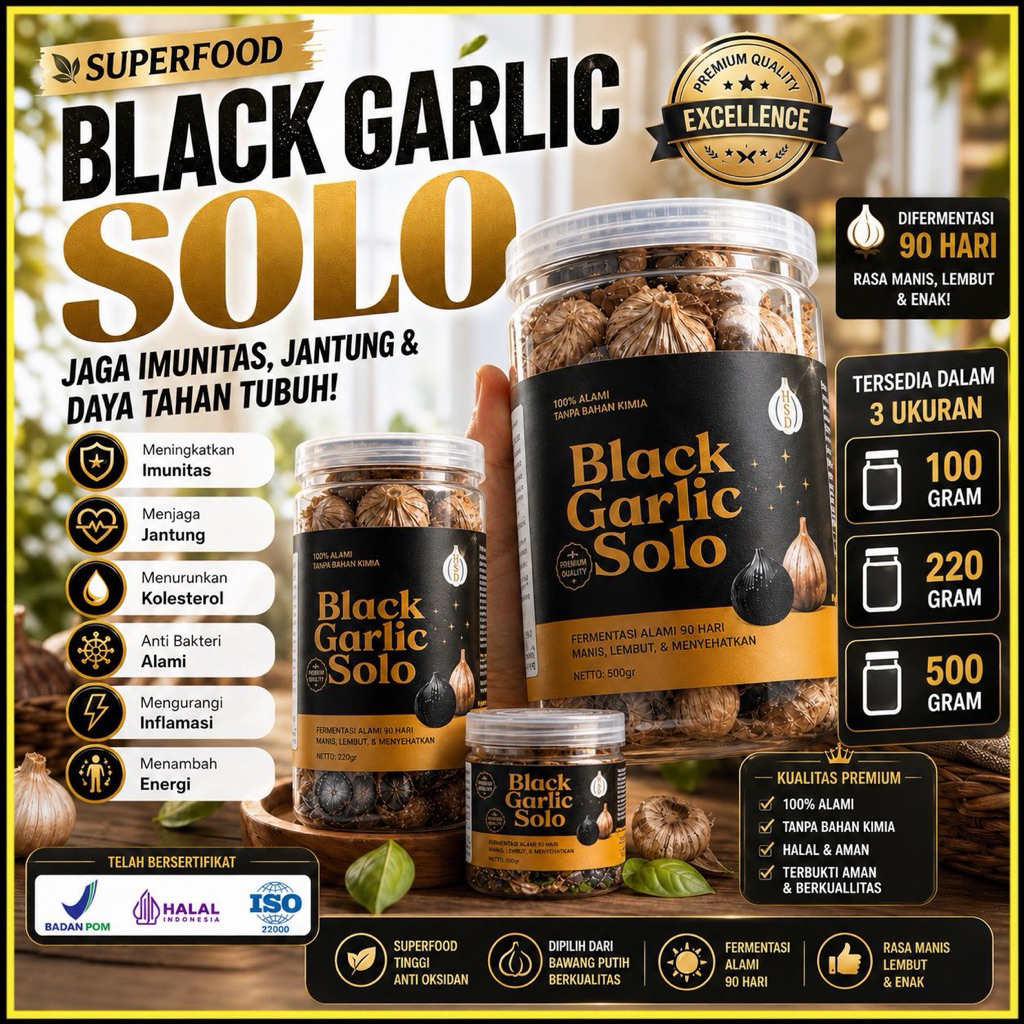 Bawang Tunggal Hitam / Bawang Hitam HSD / Solo Black Garlic / Black Garlic / Bawang Fermentasi / Baw