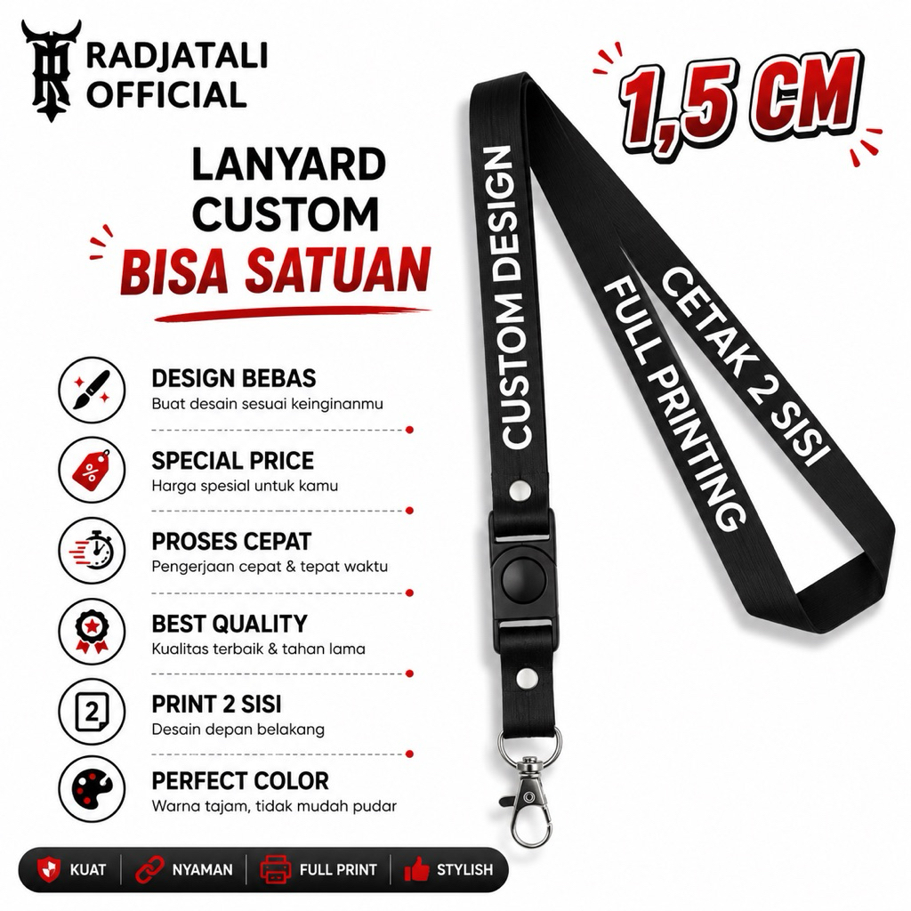 [BISA SATUAN] Custom Lanyard 1,5cm tali id card printing full 2 sisi - Lanyard Custom Desain Satuan