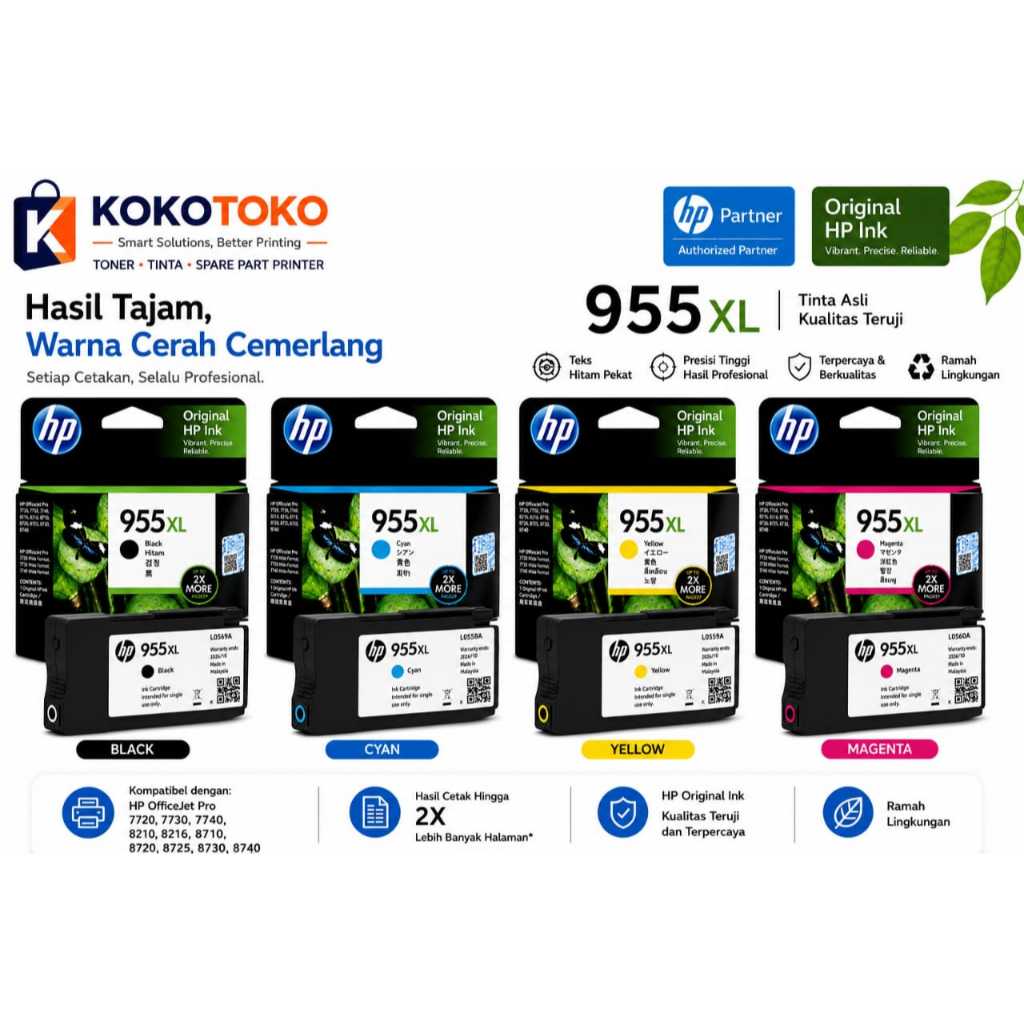 Tinta 955XL HP OfficeJet Pro 7720 / 7730 / 7740 (Format Lebar / A3)HP OfficeJet Pro 8210 / 8216 / 87
