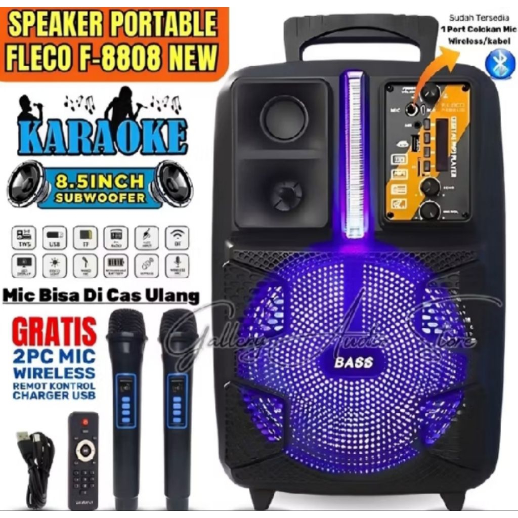 Promo Speaker FLECO F-8808 LED NEW Speaker Bluetooth KaraokeExtra Power Sound | Speaker Aktif Full B