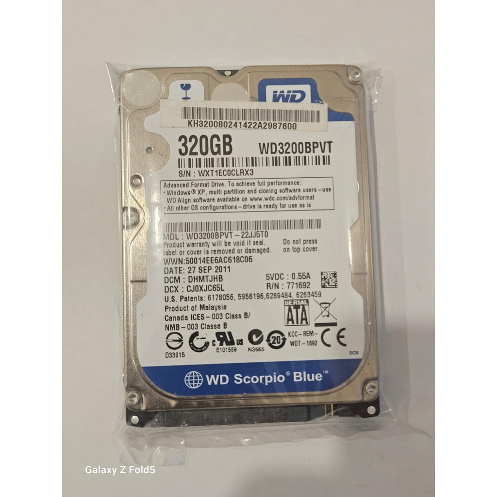 HARDISK LAPTOP WD 320GB SECOND HDD slim 2,5” tebal 7mm segel utuh