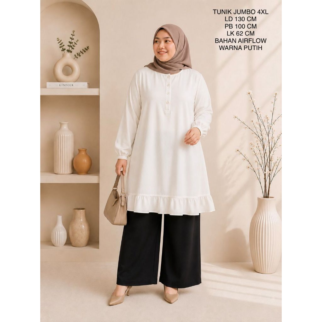 Tunik Putih Super Jumbo Ld 130 Cm Model Kekinian - Zahira Tunik