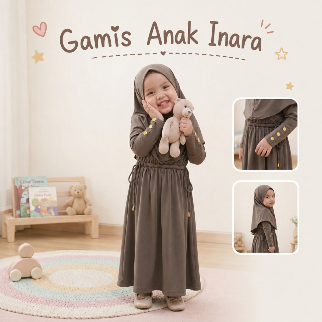 Hijababc - Baju Gamis Anak Perempuan Lebaran Modern Elegan Anak Muslim Cantik