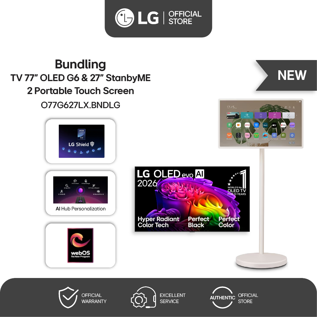 LG Smart TV 77" OLED G6 + LG Portable Touch Screen 27" StanbyME 2 | O77G627LX.BNDLG