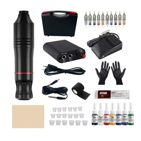 Mesin Tattoo Rotary Pen Full Set Tattoo Machine Kit Adjustable Needle Alat Tattoo Profesional