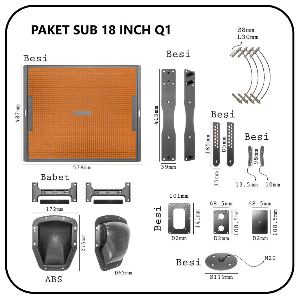 Grill Set Box Speaker SUBWOOFER Q1 - Paket Grill Speaker SUBWOOFER box