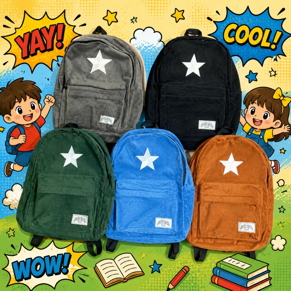 TAS RANSEL SEKOLAH STAR CORDUROY BACKPACK CORDUROY PRIA WANITA || TAS LAPTOP CORDUROY