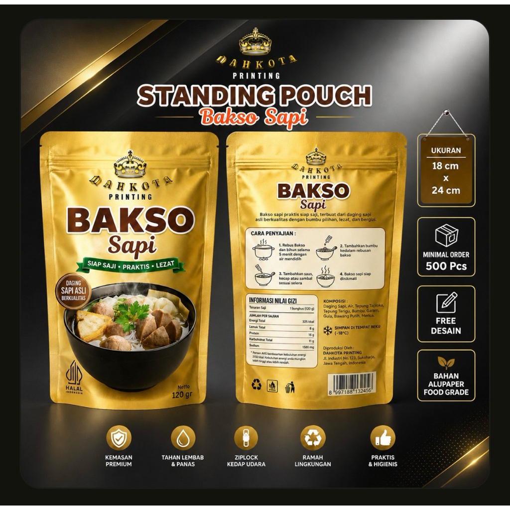 Mahkota Kemasan - Custom kemasan Standing Pouch Uk 9 X 15 Cm Ziplock Non Ziplock