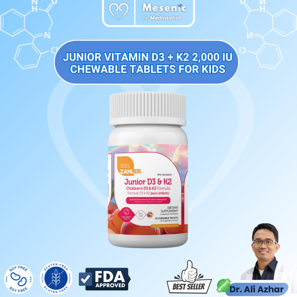 Junior Vitamin D3 + K2 2000 IU for Kids | Permen Kunyah Vitamin Anak Lezat untuk Tulang & Gigi Kuat 