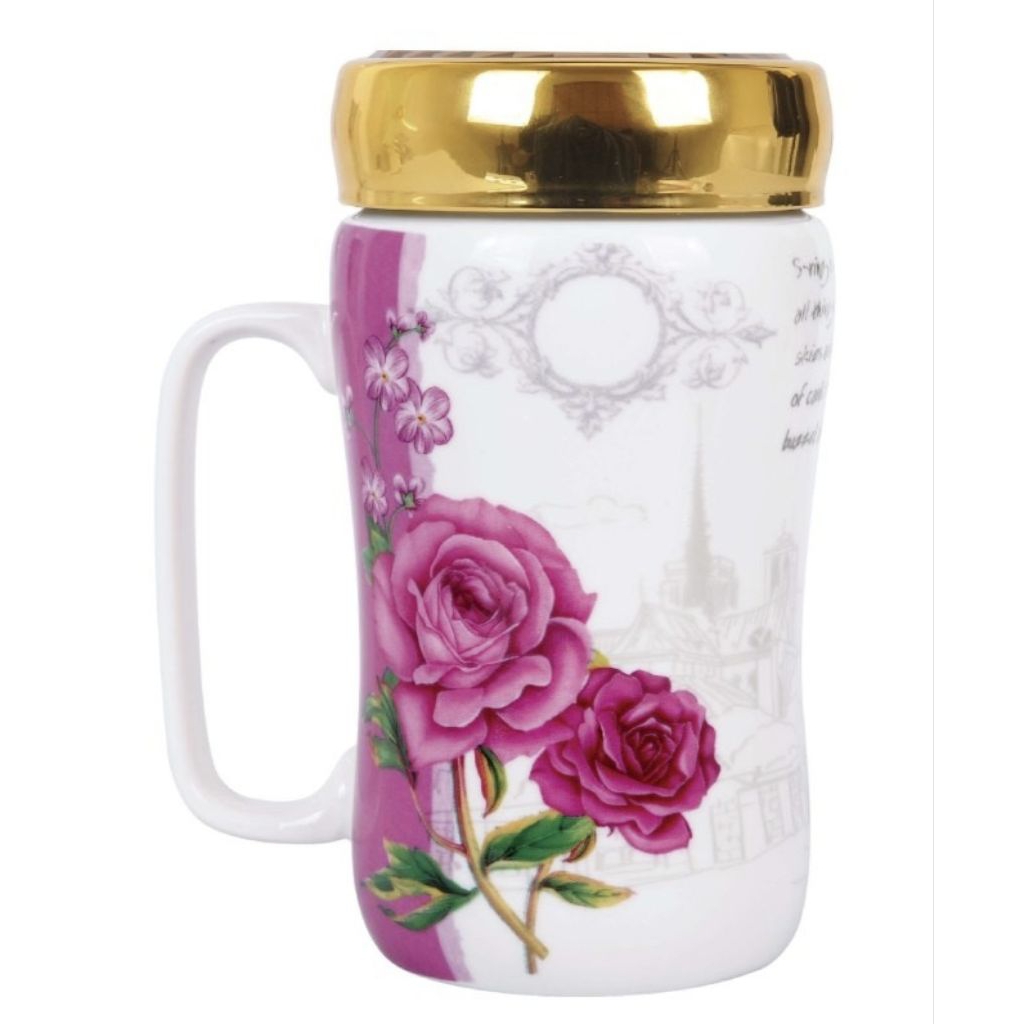 Mug Vicenza Yc68 Motif eternity, tahan panas lengkap dengan gelas VICENZA dan tutupnya, berbahan por