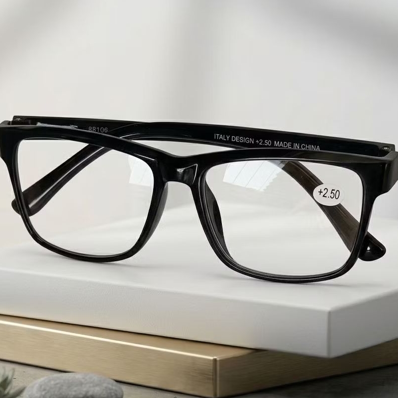 Aura eyeglasses Kacamata Baca Plus +2,00-+2,50 Frame Kotak Hitam Pria Wanita Premium