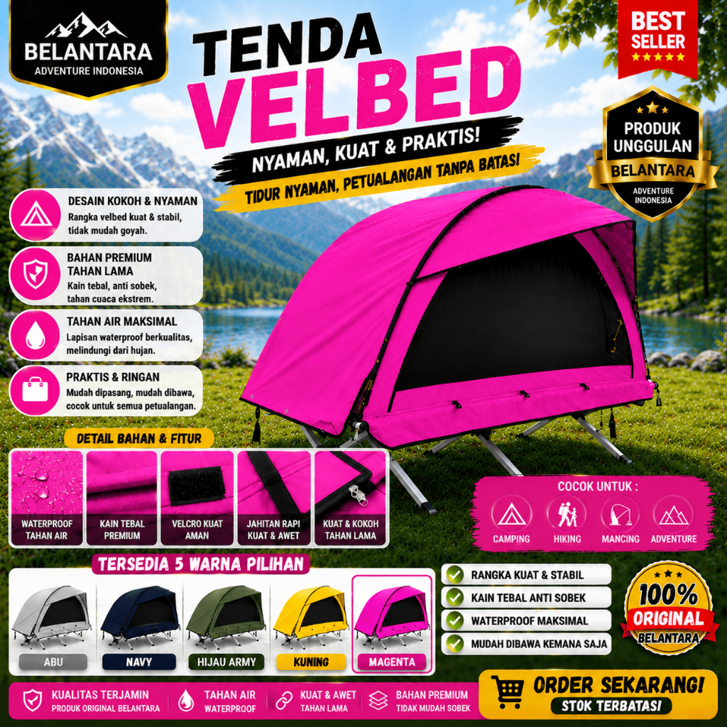 Belantara Tenda Velbed Magenta Series Kapasitas 1 orang Camping Solo tent offroader traveling siap p