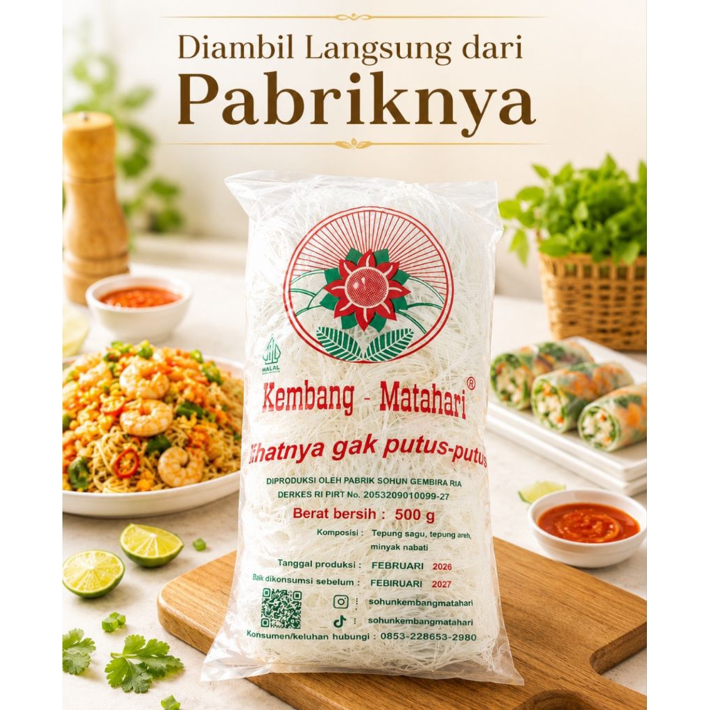 Sohun Kembang Matahari 500 Gram , Sohun Khas Cirebon - Langsung diambil dari pabriknya