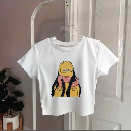 CROP TOP WANITA MOTIF WANITA TOPI KUNING/KAOS CROP TOP WANITA RIB WANITA TOPI KUNING