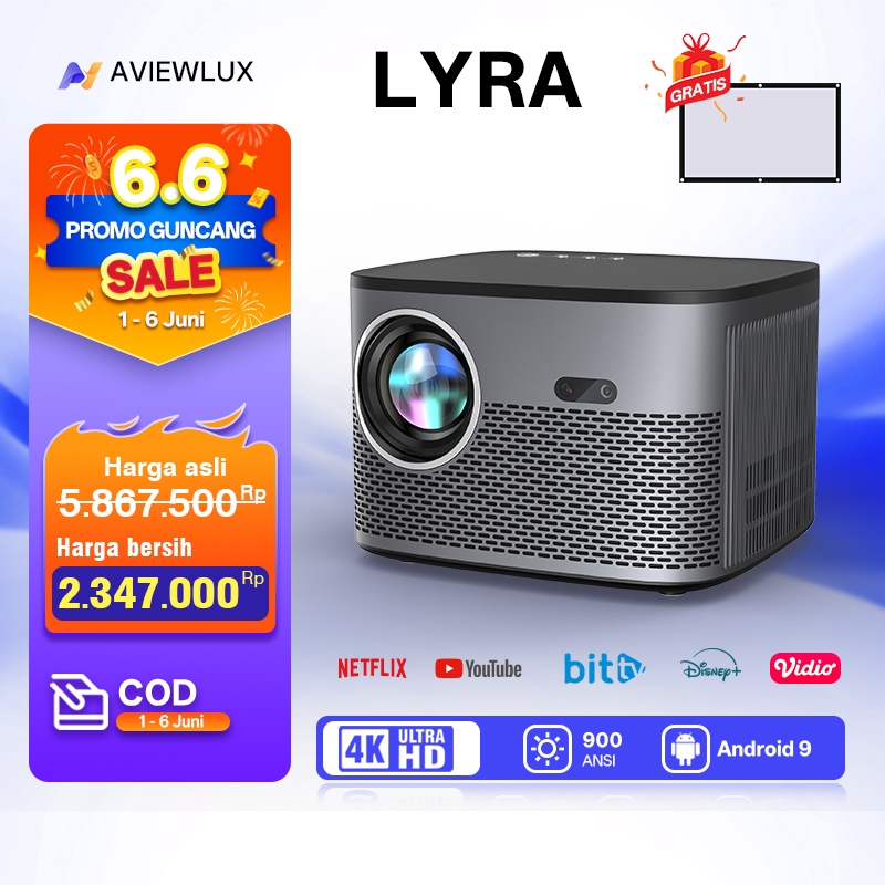 AVIEWLUX LYRA Smart Proyektor LCD - Android 9 - 900 ANSI  - 4K Decoding - WiFi 6 & Bluetooth 5.2 -Po