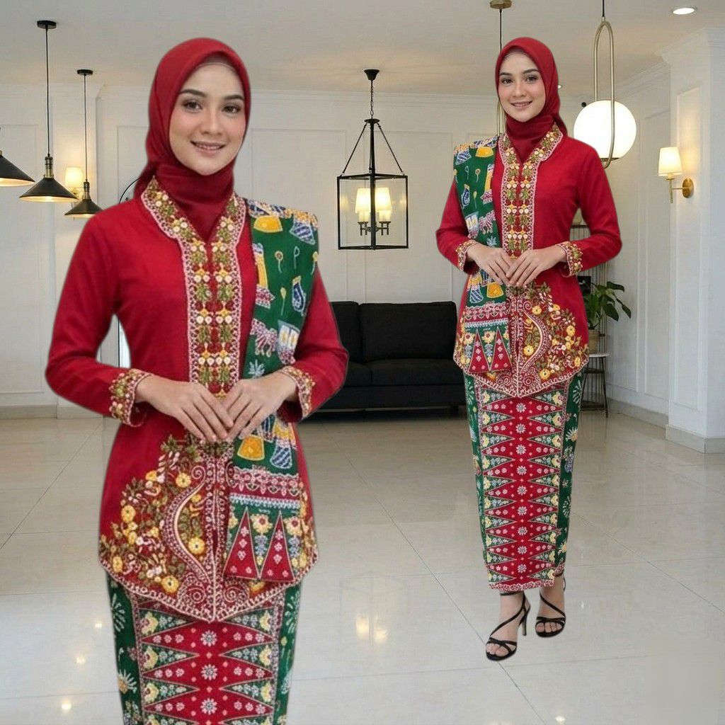 {1543} Set Kebaya Encim Cukin - Set Kebaya Encim Free Selendang - Kebaya Encim Modern - Kebaya Encim