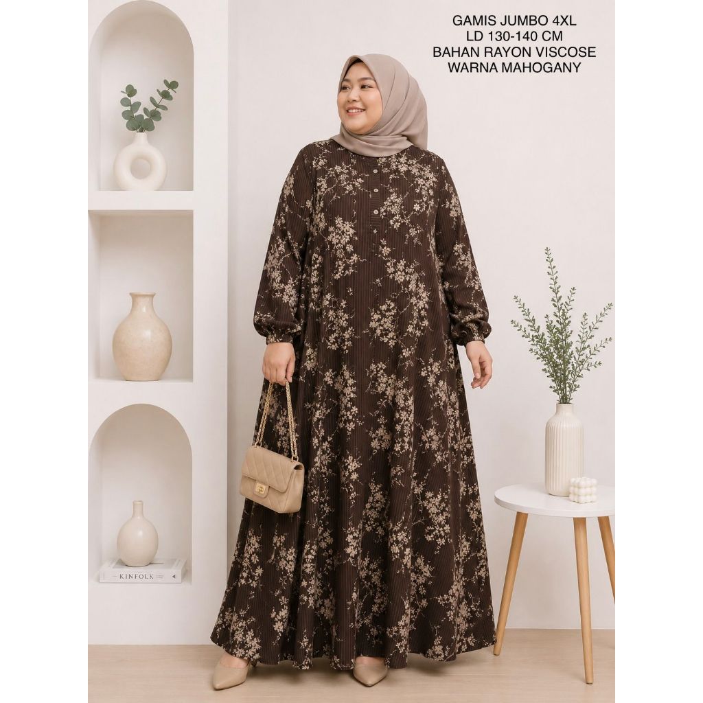 Gamis Jumbo Wanita Ld 130-140 Cm Motif Bunga Kekinian - Aila Dress