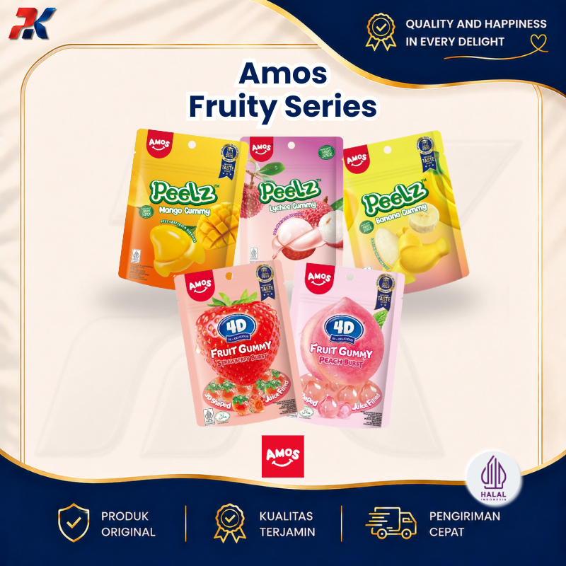 Amos Gummy Candy Fruity | Permen Jelly | Permen Jelly Mangga | Permen Jelly Strawberry