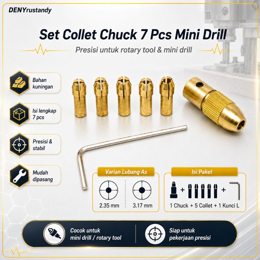 Kepala Bor Mini Collet Chuck Mini Drill Set 7pcs