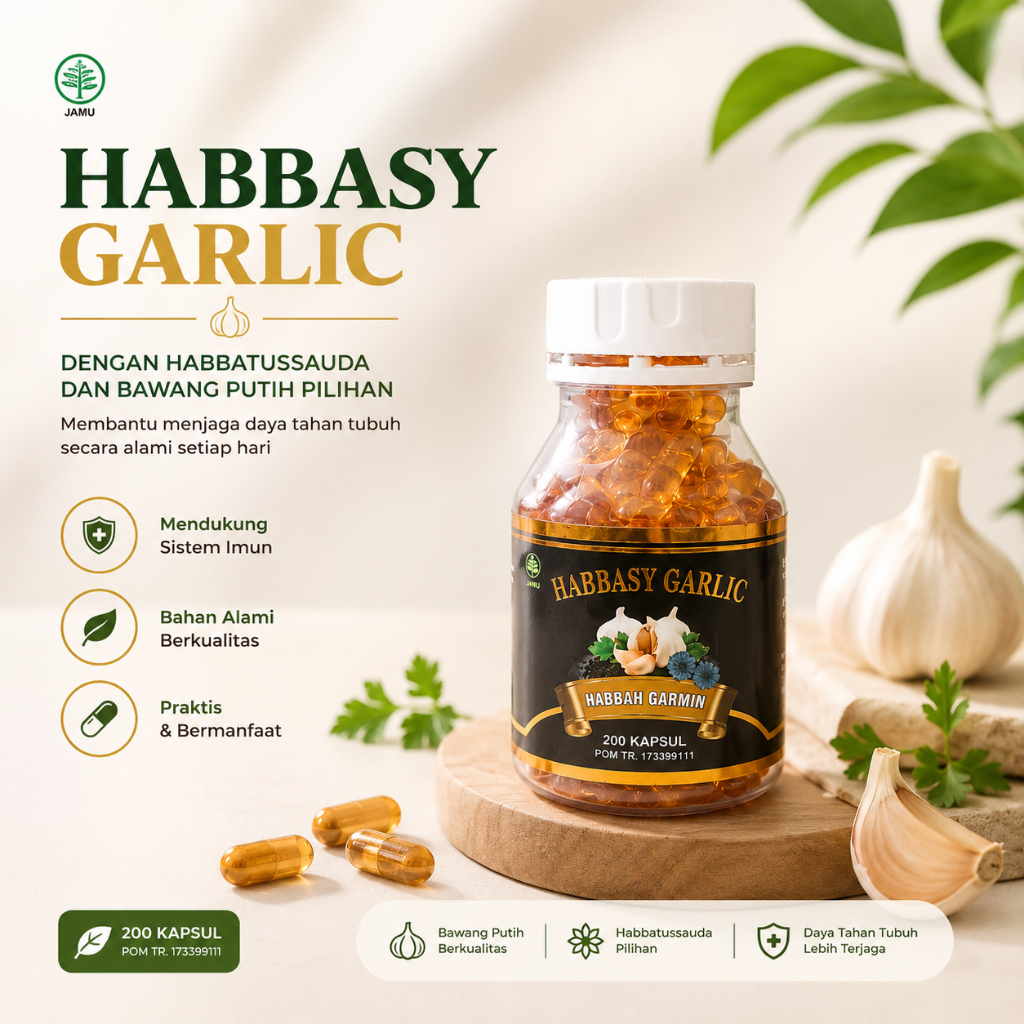 Habbasyi Garlic isi 200 Kapsul Habbatussauda Garlic Habbah Garmin