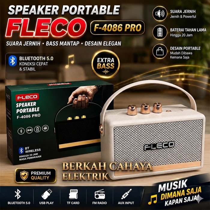 FLECO F-4086 Speaker Retro Classic Portable FM,TF, USB tipe C Bluetooth F-4086 | Speaker Bluetooth
