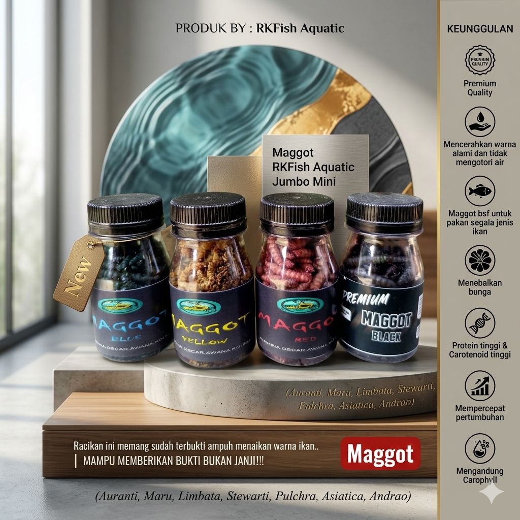Maggot RKFish Aquatic Jumbo Mini Blue, Red, Yellow, Black (Auranti, Maru, Limbata, Stewarti, Pulchra