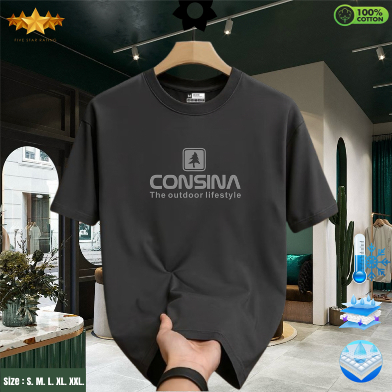 Promo Diskon T-shirt Basic Kaos Consina Logo Grey Unisex Motif Lengan Pendek Atasan Size Oversized, 