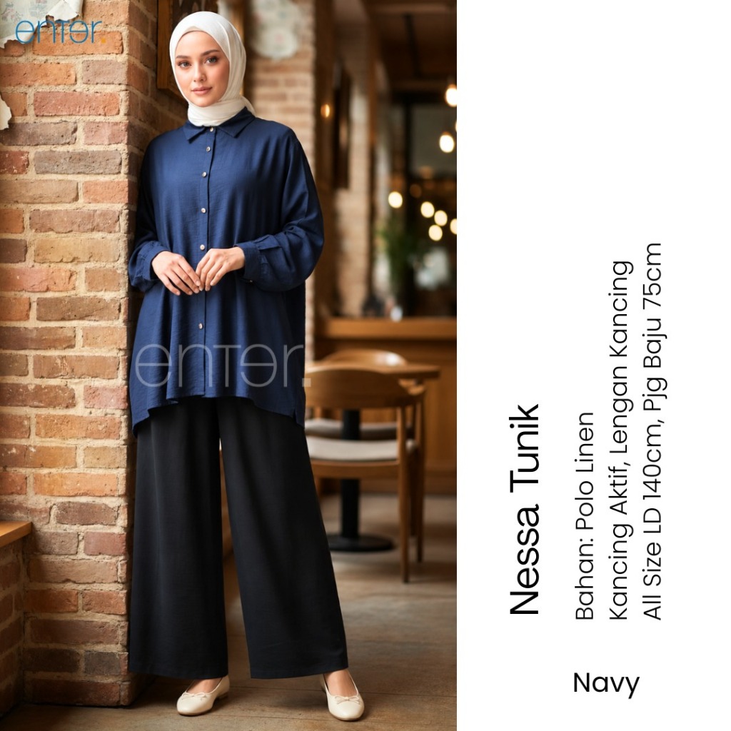 enter atasan jumbo wanita kekinian ld 140 nessa tunik motif polos mat polo linen