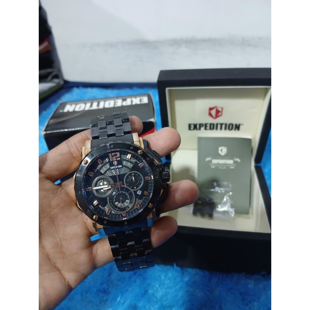 Jam Tangan Expedition E6402M Black Rose gold Original Second Bekas Fullset