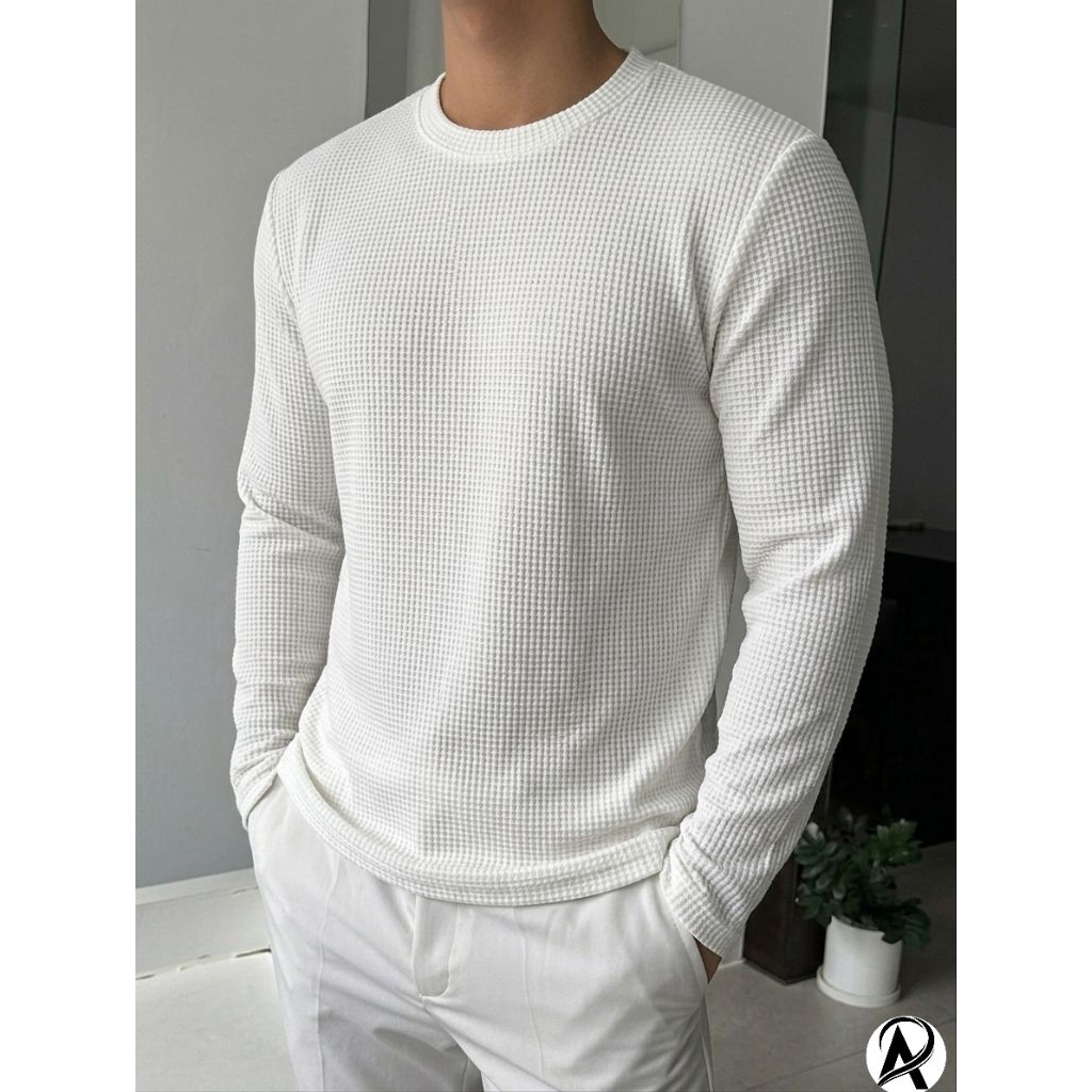 Baju kaos berbahan wafer knit lengan panjang pria/kaos lengan panjang pria/kaos lengan panjang casua