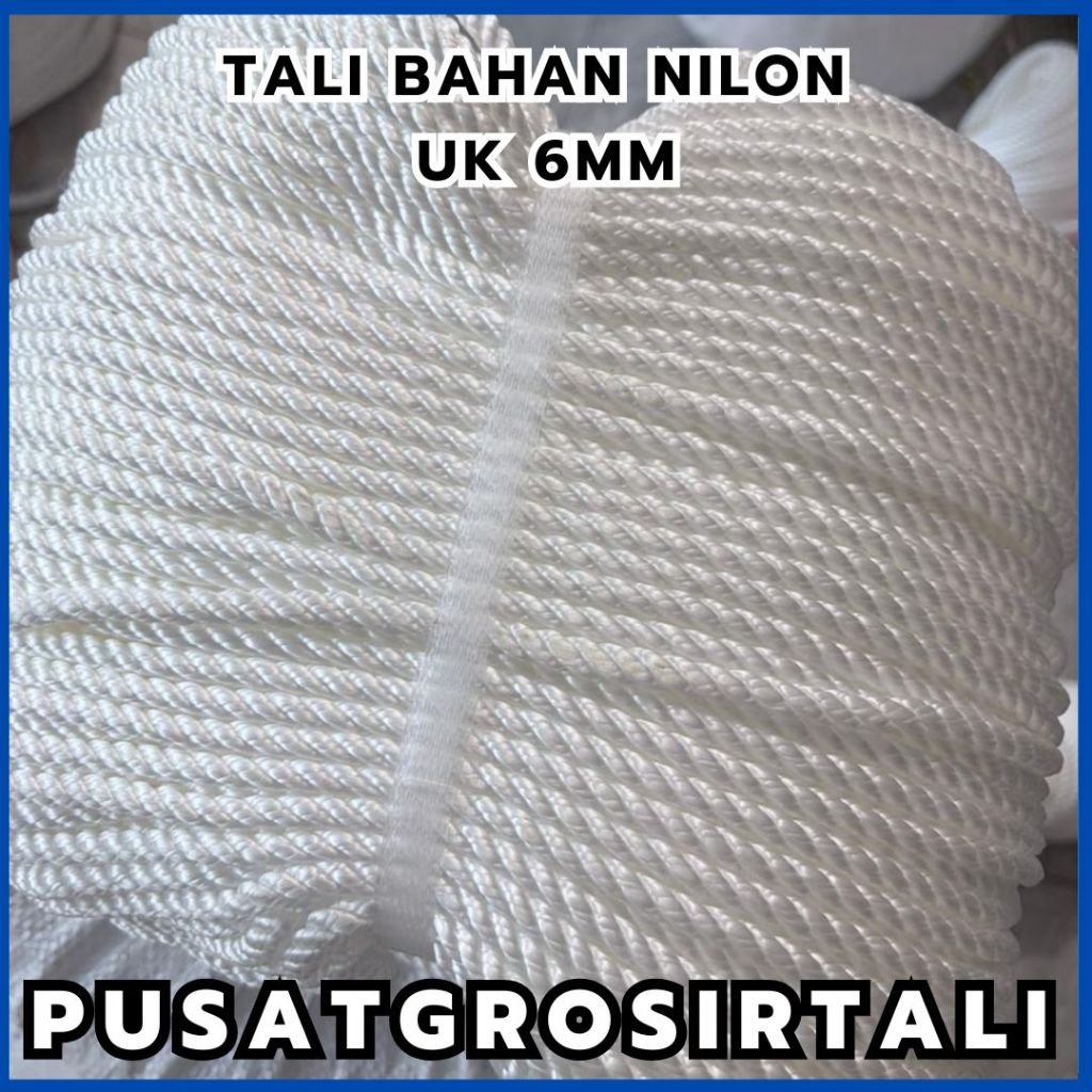 TALI BAHAN NILON/KAIN 6MM (1 ROLL) TALI TAMBANG 6MM / TALI NILON 6MM / TALI KURALON 6MM