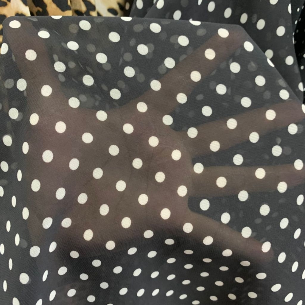 kain sifon polkadot warna dasar hitam dot putih - kain sifon motif