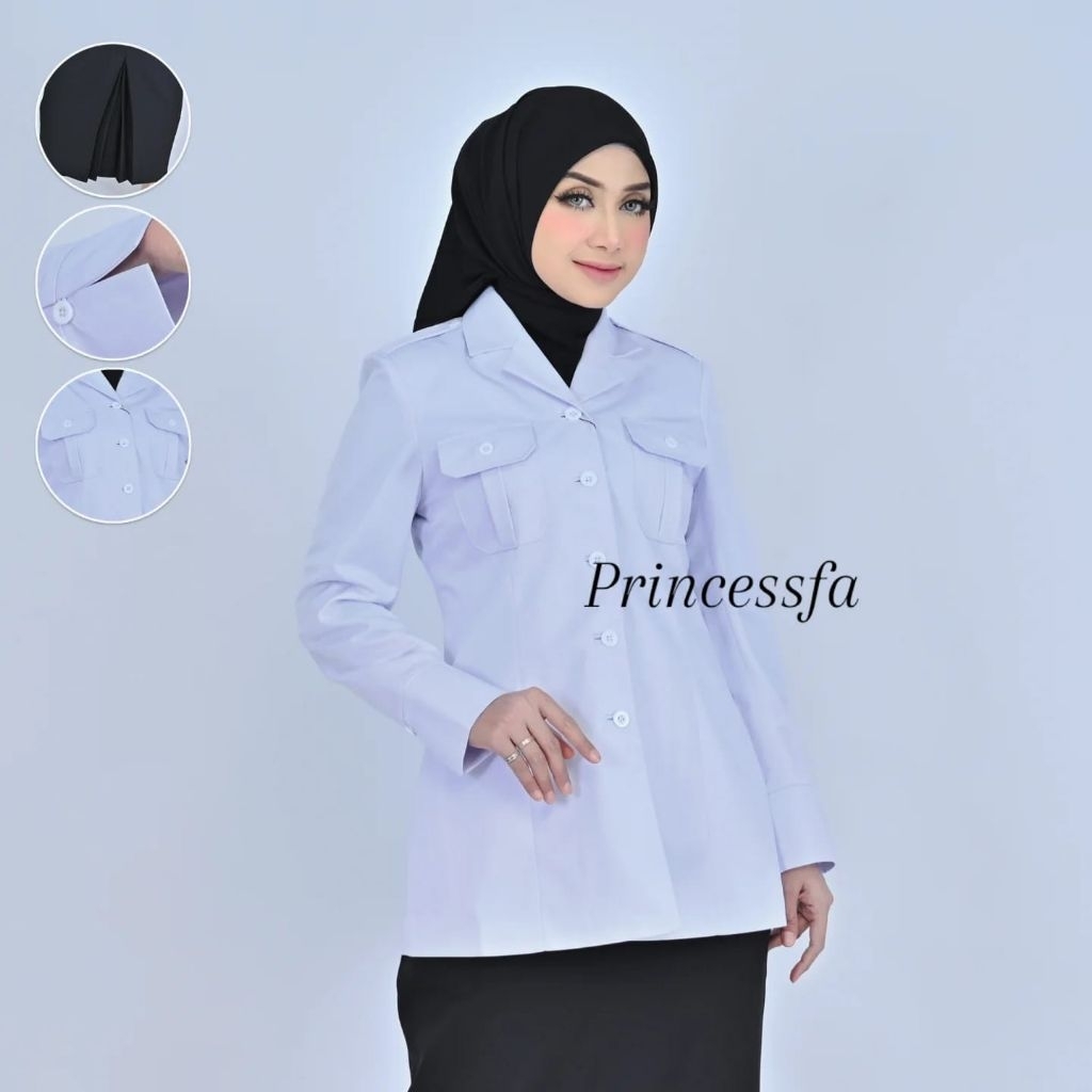 Seragam Princessfa Putih PNS,ASN,P3K wanita putih hitam Princessfa/ Blezer princessfa/ Seragam ASN w
