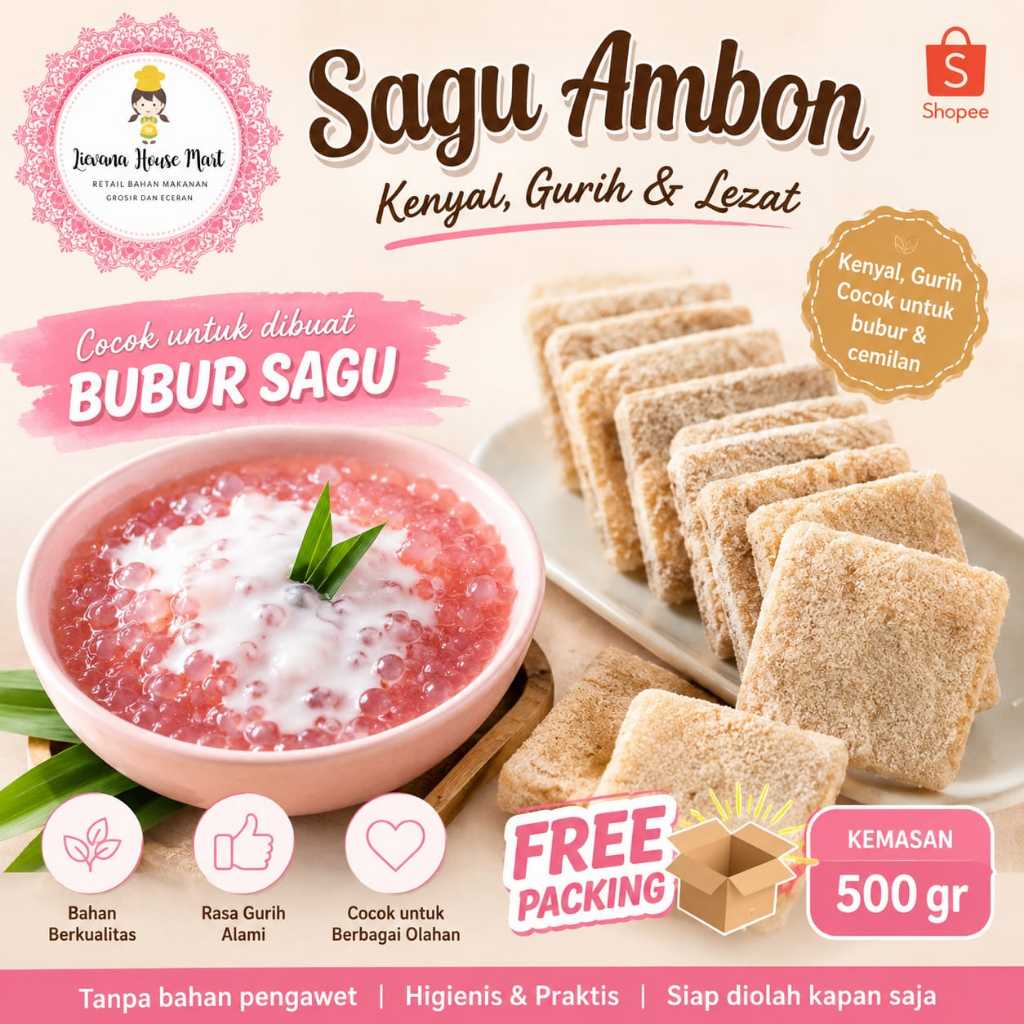 SAGU AMBON ASLI/SAGU PREMIUM/SAGU AMBON LEMPENG 500GR