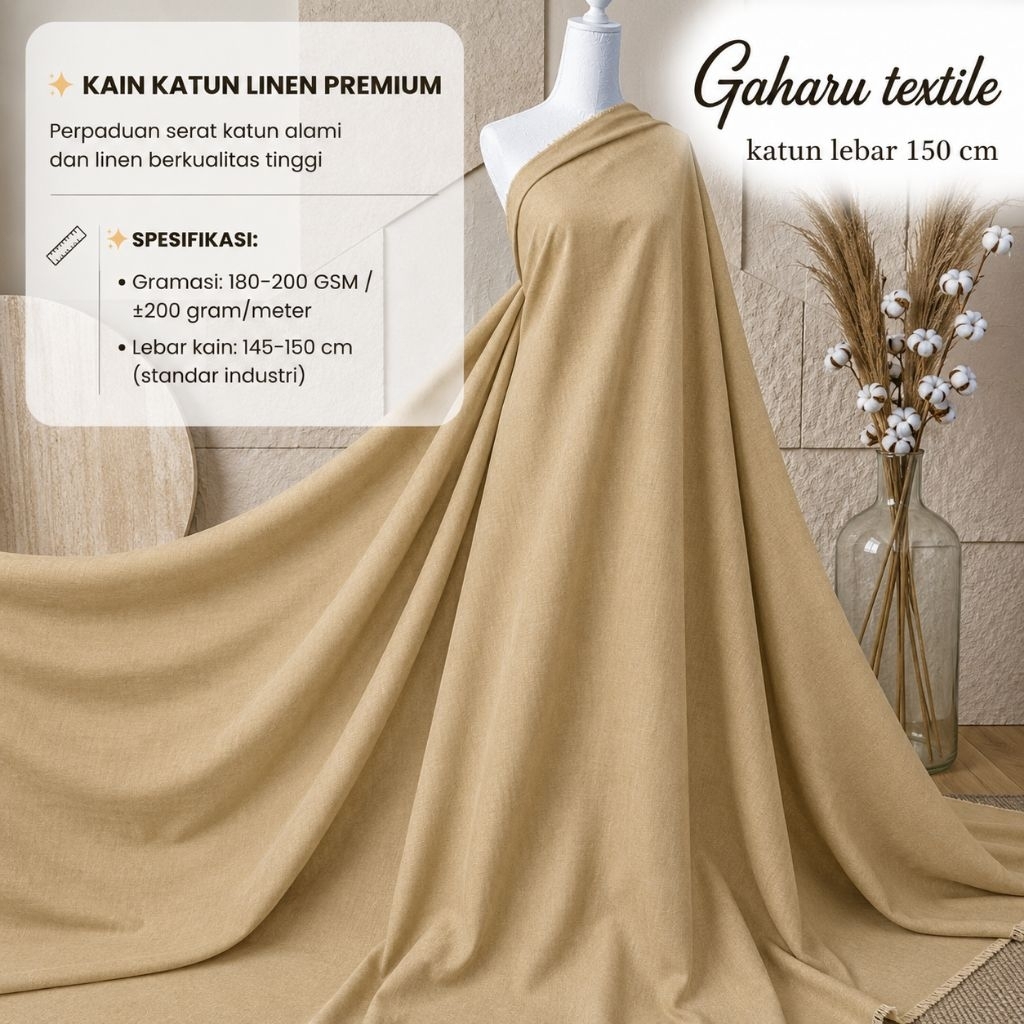 kain katun linen polos premium - linen meteran ( harga per 50cm)