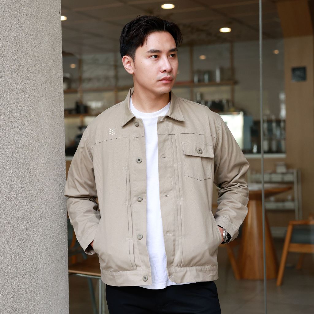 Jaket Trucker Cream Pria Wanita Outer Casual Streetwear Unisex Delibra – Jaket Outer Kekinian