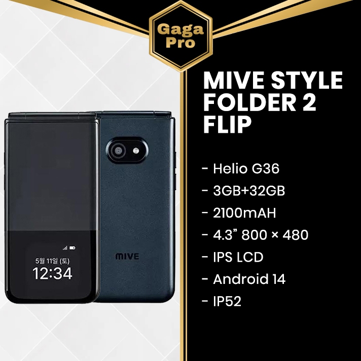 Alt Mive Style Folder 2 4G at-m140 3GB/32GB 2100mAh Helio G36 4.3" IPS LCD Android 14 Go flip phone