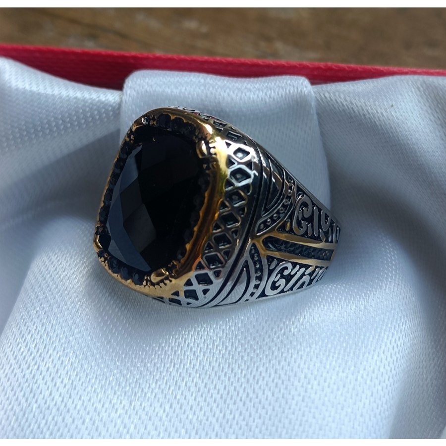 Cincin Stainless Steel 316l Oval Gold List Black Zirconia