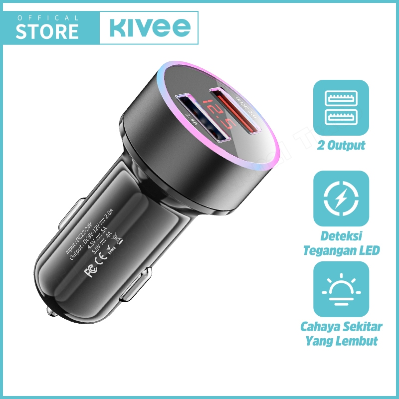 (Big Sale)KIVEE Car Charger Mobil USB Fast Charging 22.5W KV-UT93 Black Universal Original Garansi 1
