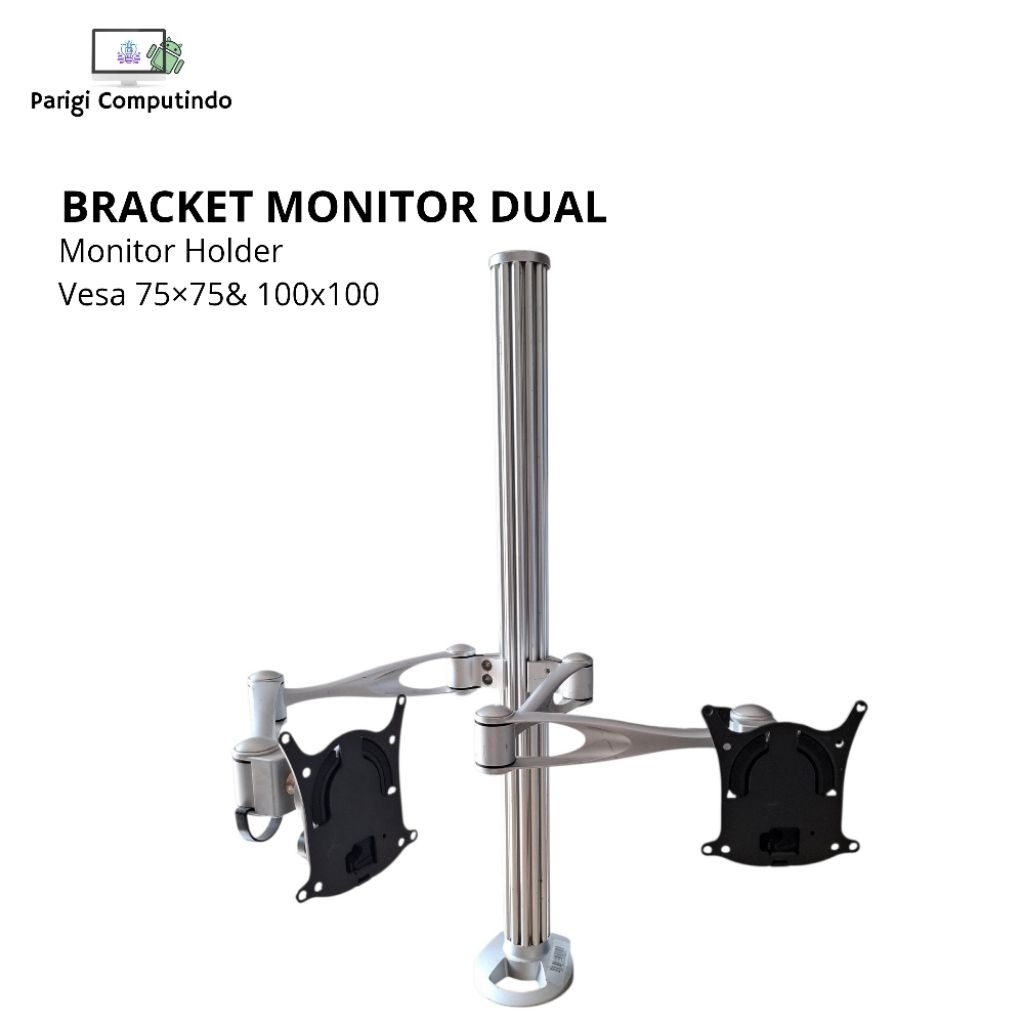 Bracket / Lengan Monitor Dual Arm Adjustable VESA 75x75 & 100x100  2 Monitor Silver – Clamp Meja