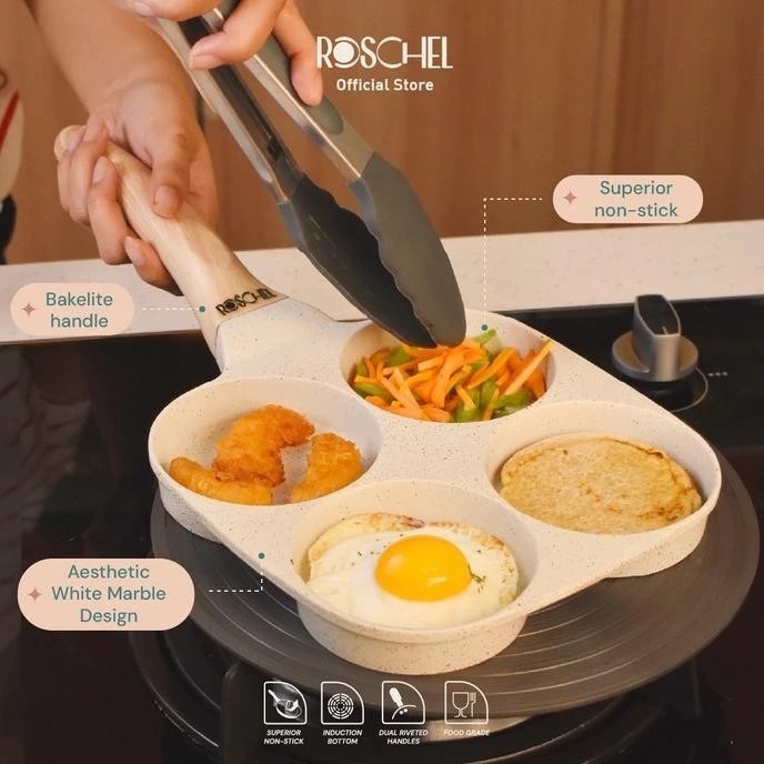 Pan 4 Lubang Teflon Wajan Telur/ Beneta White Marble Omelette Pan 4 Lubang RPW-604