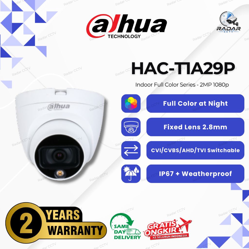 DAHUA DH-HAC-T1A29-P 2MP 1080P Indoor |Camera cctv Indoor Fullcolor Cooper Dahua DH-HAC-T1A29-P