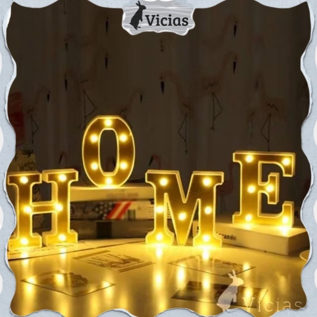 (Huruf A - U) Lampu Huruf Angka LED Gold Putih Baterai Dekorasi Hias Letter Lamp Battery