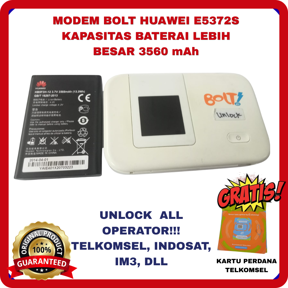 MODEM WIFI BOLT SLIM HUAWEI E5372 UNLOCK 4G ALL OPERATOR MODEM WIFI KONEK CCTV KONEK SMART TV