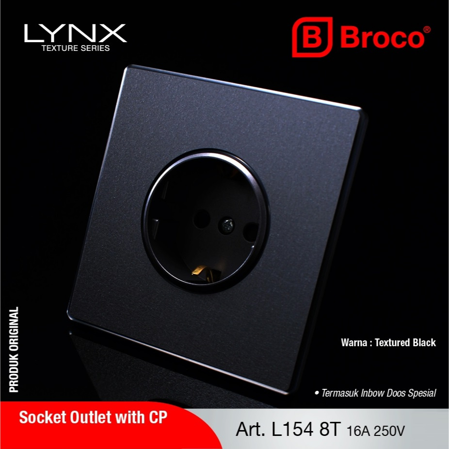 BROCO LYNX IB Stop Kontak Arde Schuko Hitam Black L154 8T + Bonus Inbow Dus