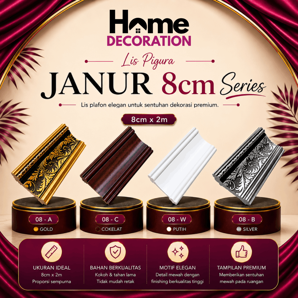 Home Decoration JANUR Lis Pigura PVC 8cm Motif Elegan Plafon Dekorasi Rumah Anti Patah Anti Rayap 1 