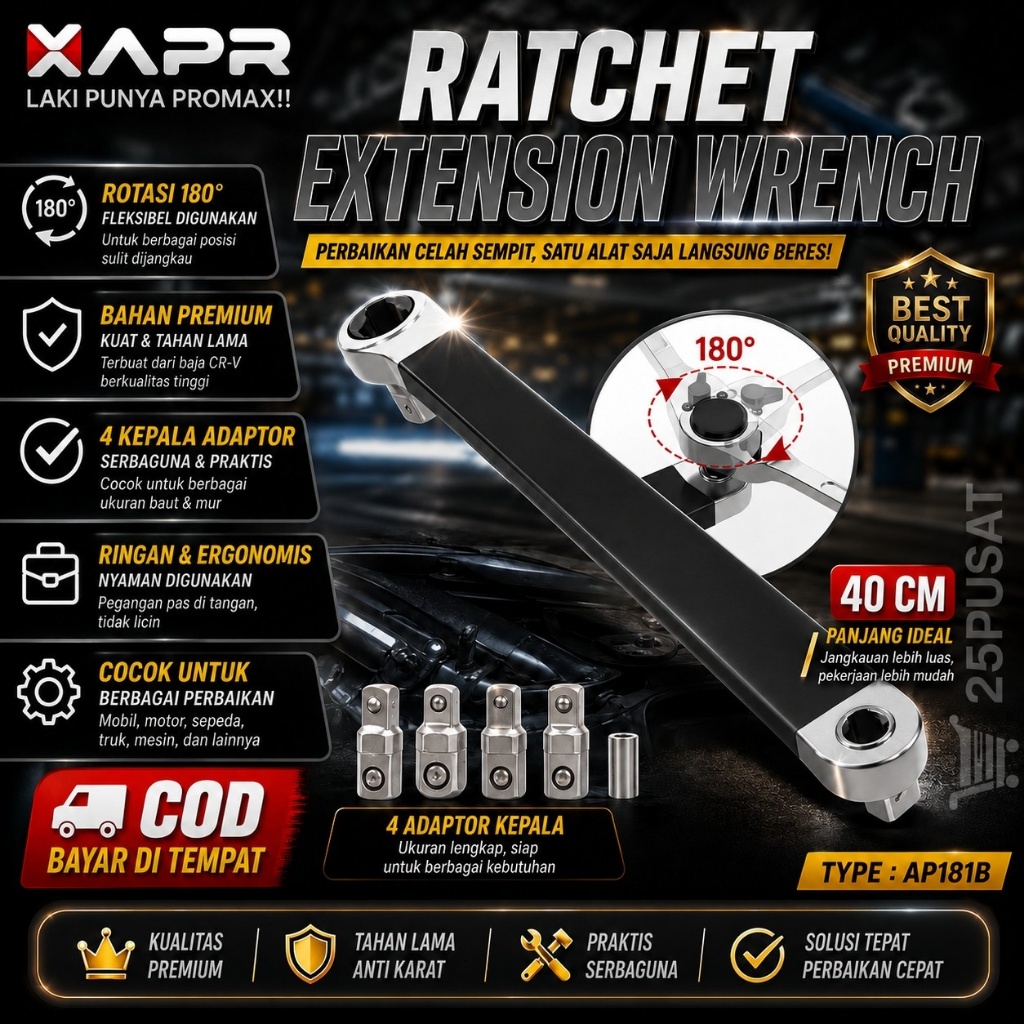 APR SAMBUNGAN EXTENSION IMPACT WRENCH RACHET APR 40CM AP181B UNTUK CELAH SEMPIT MATA SOCK
